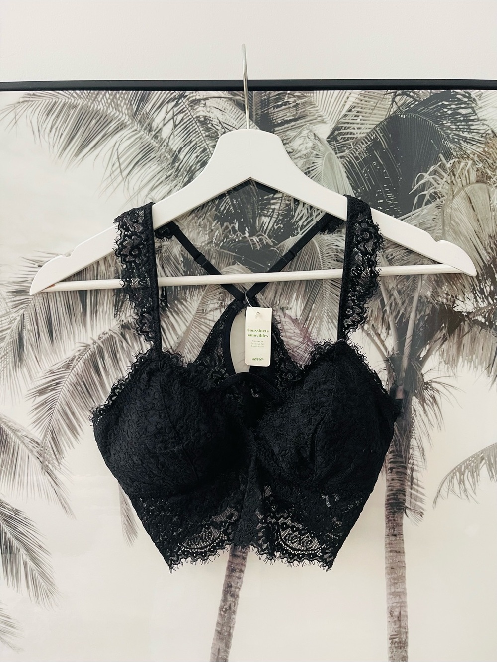 Aerie Black Lace Bralette with Scalloped Trim